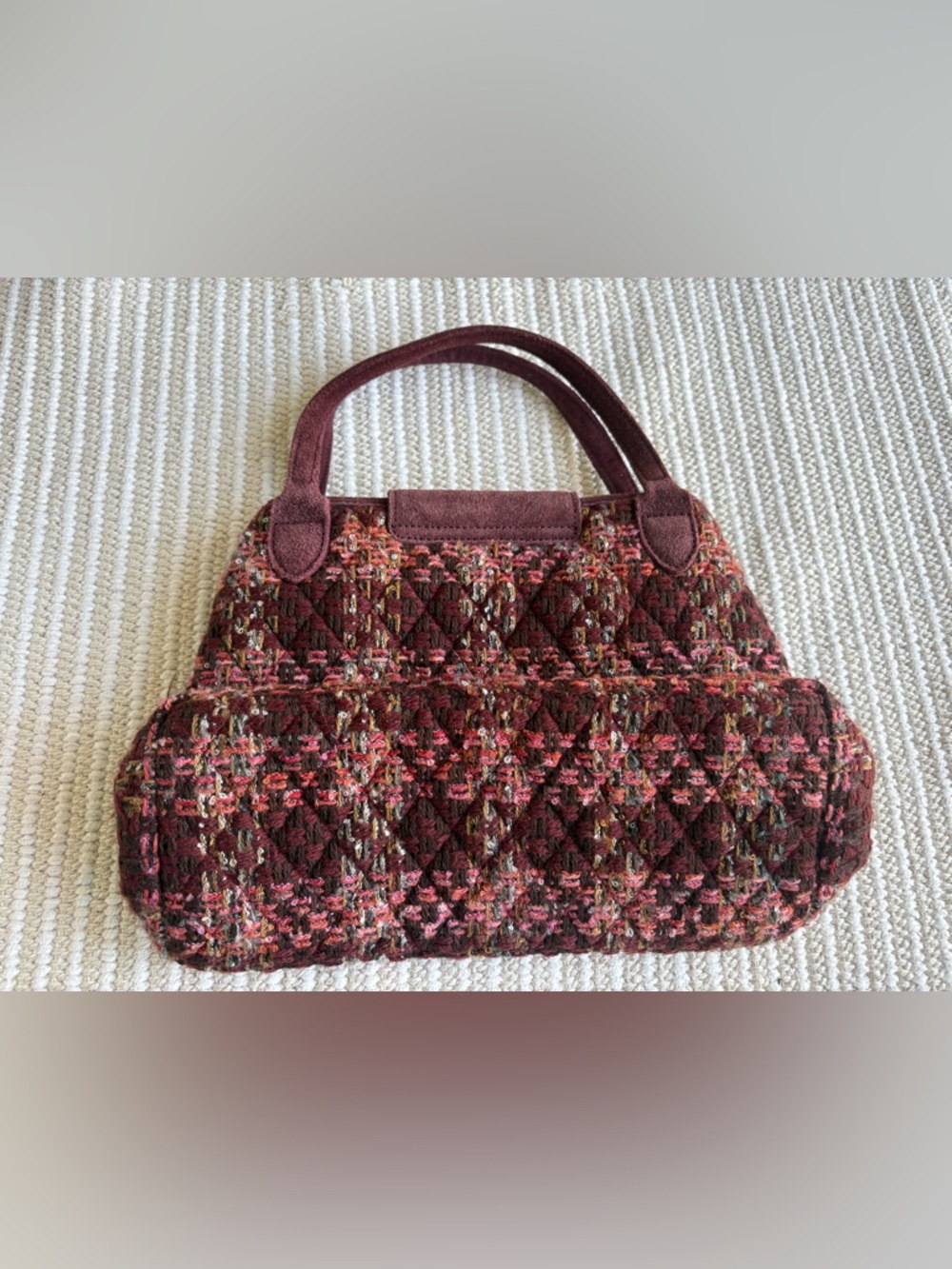 Vera Bradley Tweed Quilted Bag – Burgundy Suede Trim Tote purse - Picture 2 of 7